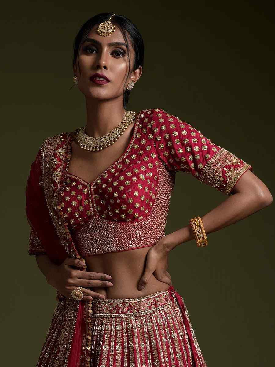 Maroon Rangoon Silk Embroidered Bridal Wedding Reception Festival Heavy Border Lehenga Choli