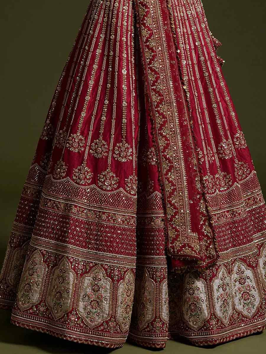 Maroon Rangoon Silk Embroidered Bridal Wedding Reception Festival Heavy Border Lehenga Choli