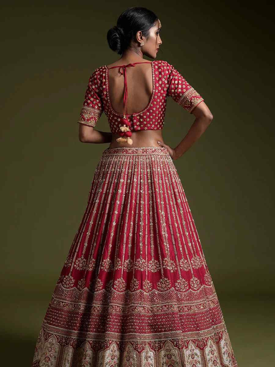 Maroon Rangoon Silk Embroidered Bridal Wedding Reception Festival Heavy Border Lehenga Choli
