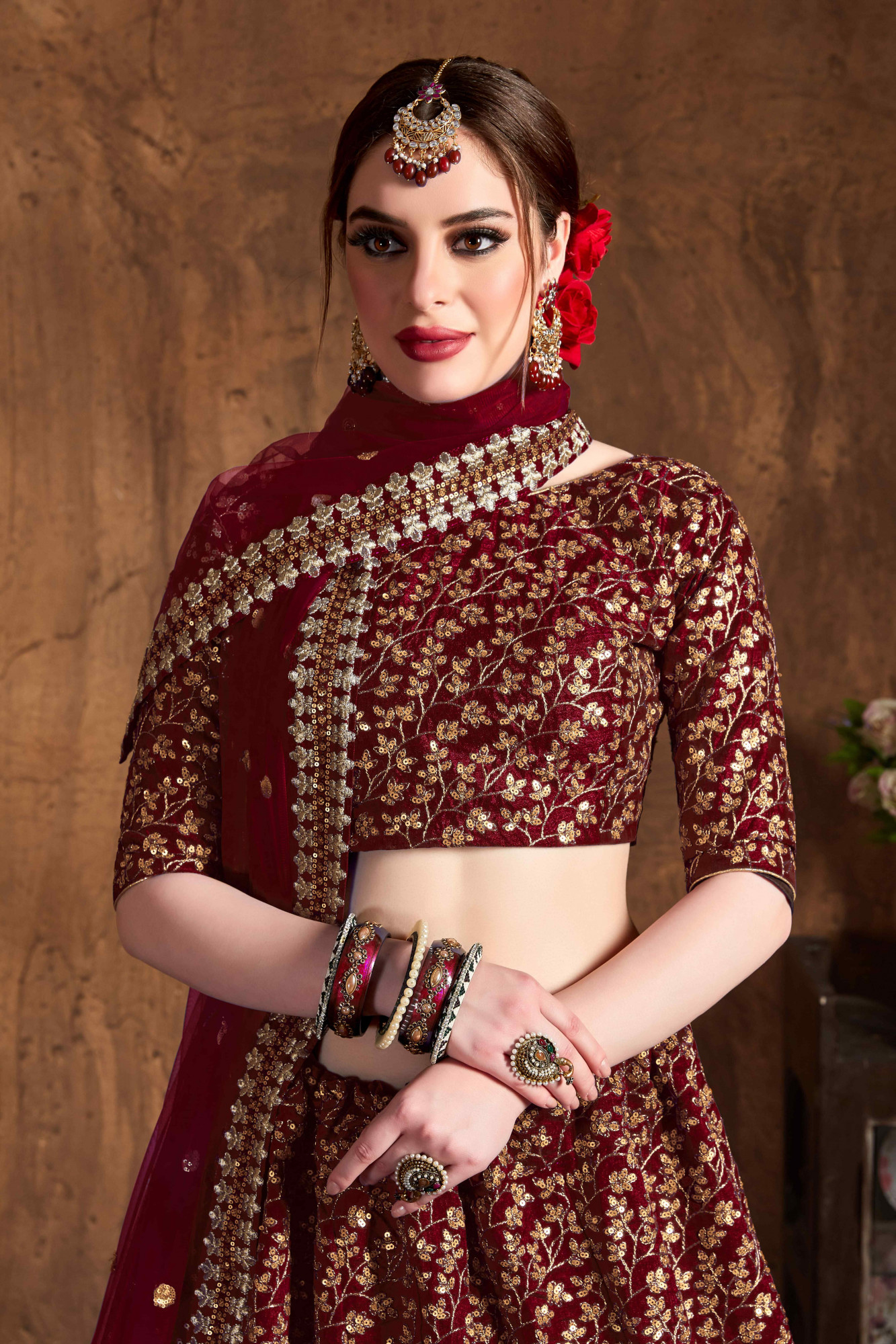 Maroon Raw Silk Embroidered Wedding Reception Festival Heavy Border Lehenga Choli