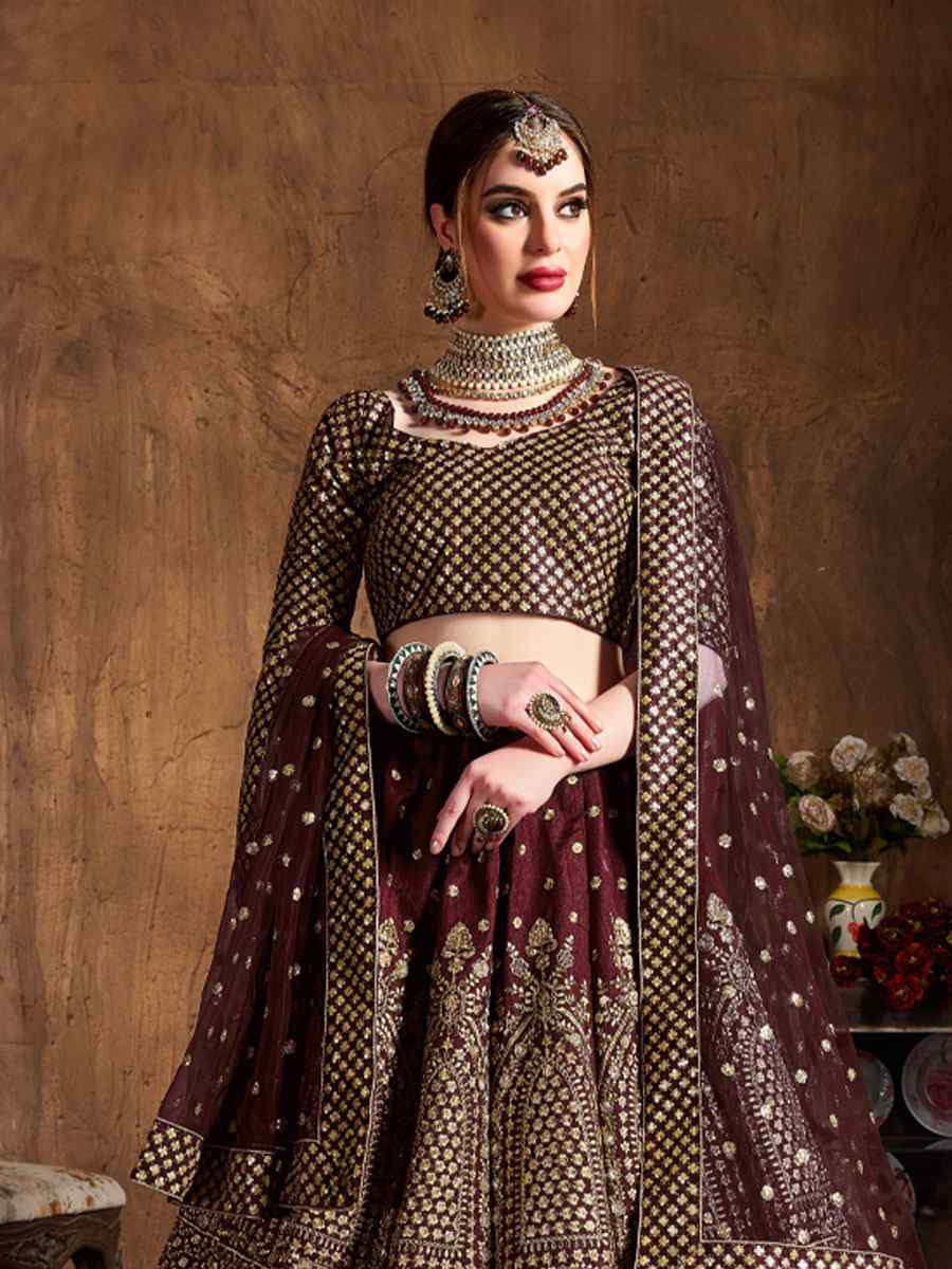 Maroon Raw Silk Embroidered Wedding Reception Festival Heavy Border Lehenga Choli