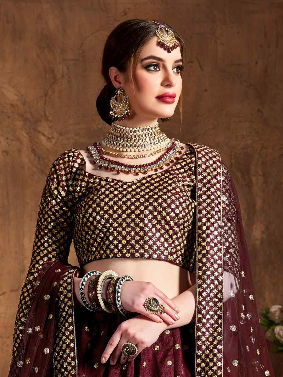 Maroon Raw Silk Embroidered Wedding Reception Festival Heavy Border Lehenga Choli