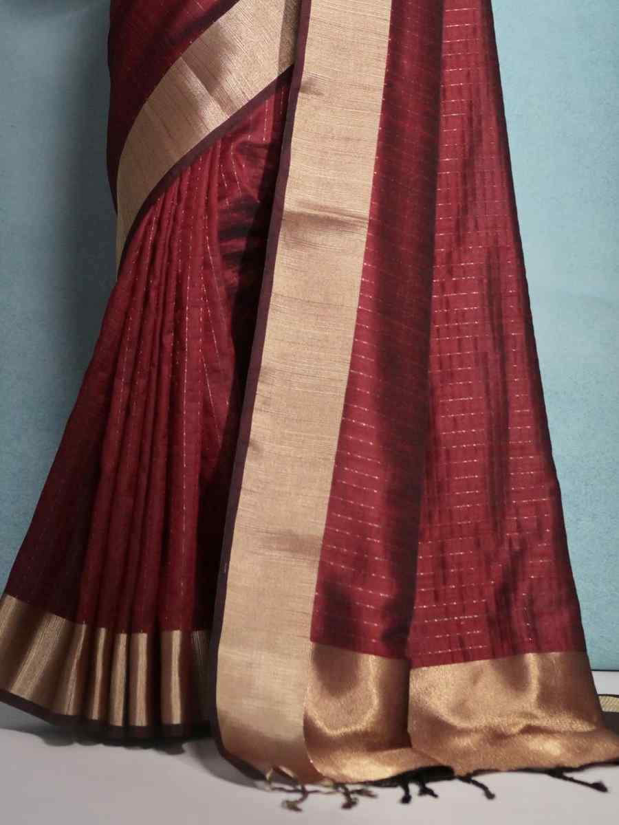 Maroon Raw Silk Handwoven Festival Casual Heavy Border Saree