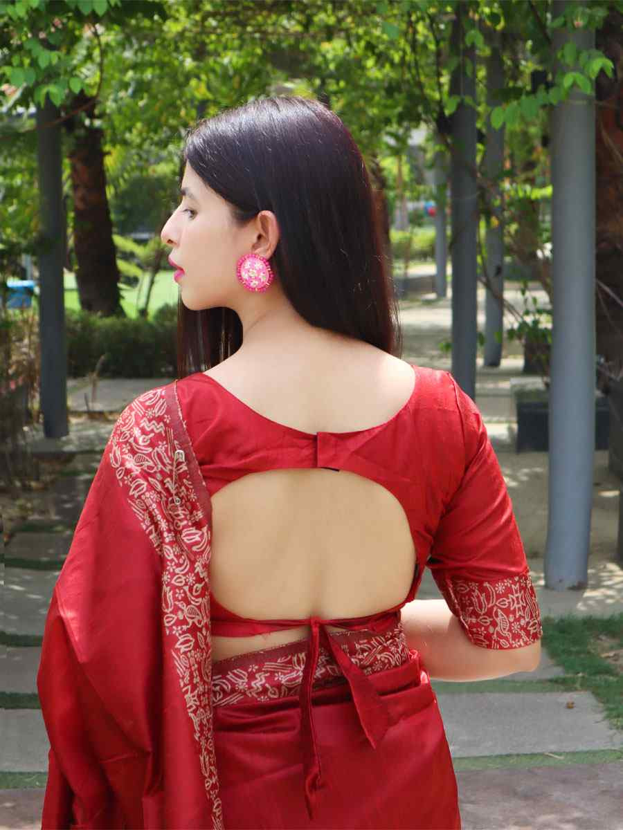 Maroon Raw Silk Printed Festival Wedding Fancy Heavy Border Saree