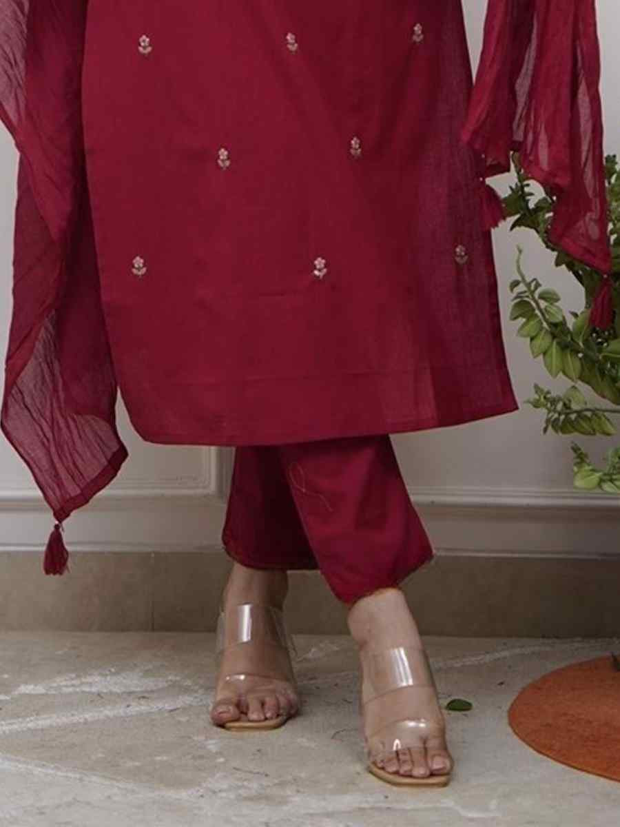 Maroon Rayon Embroidered Festival Casual Ready Pant Salwar Kameez