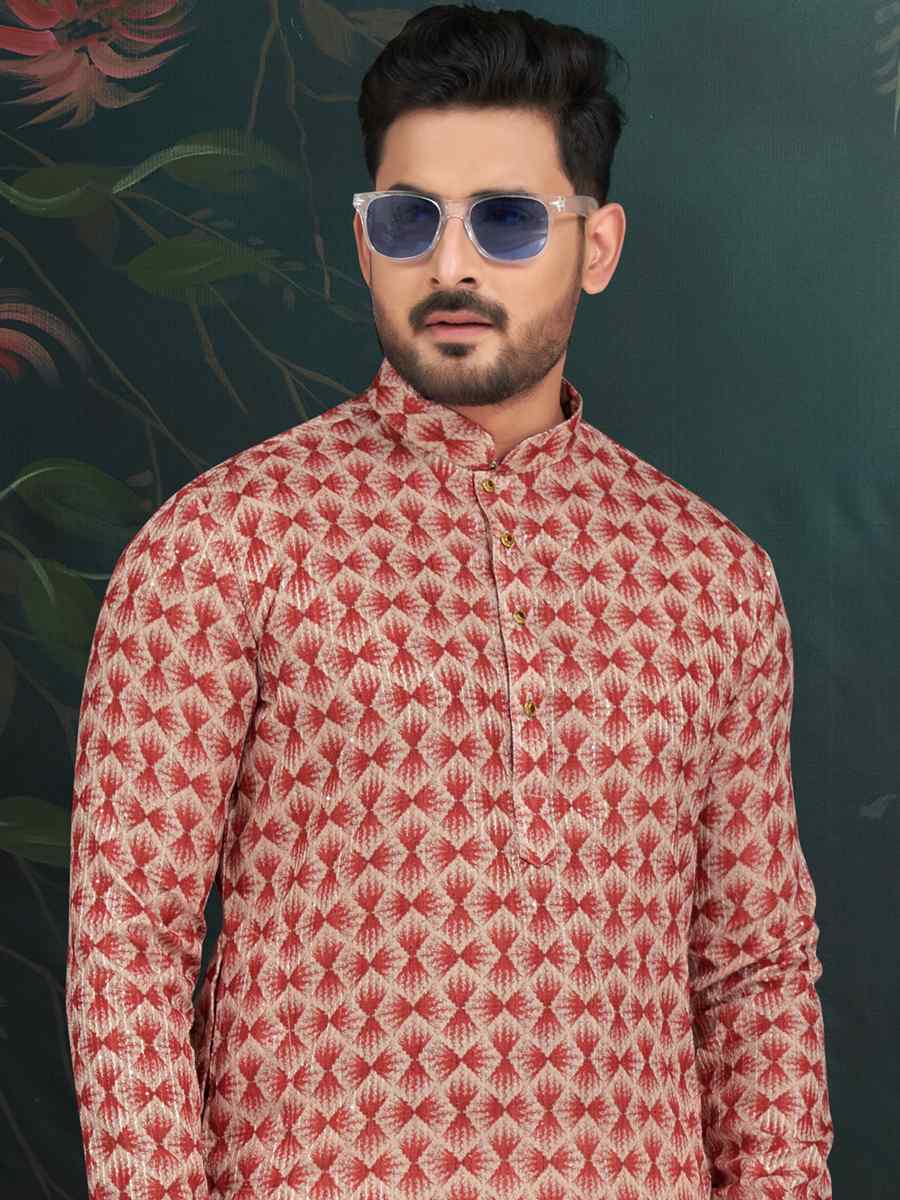 Maroon Rayon Embroidered Festival Wedding Kurta