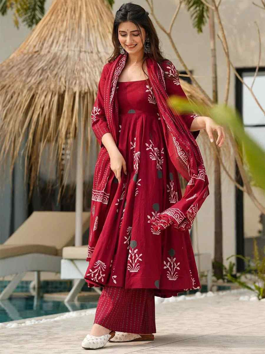 Maroon Rayon Embroidery Party Wedding Festival Casual Ready Anarkali Salwar Kameez