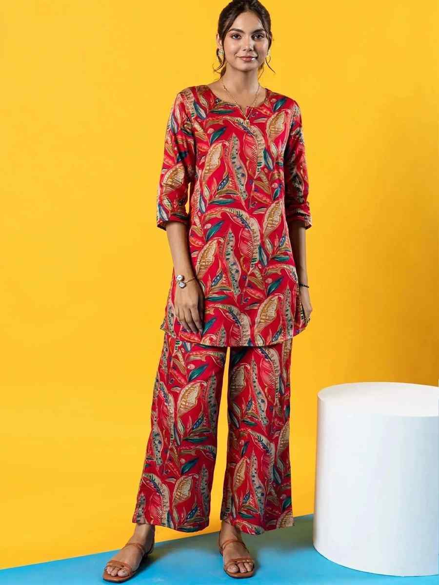 Maroon Rayon Printed Festival Casual Kurti