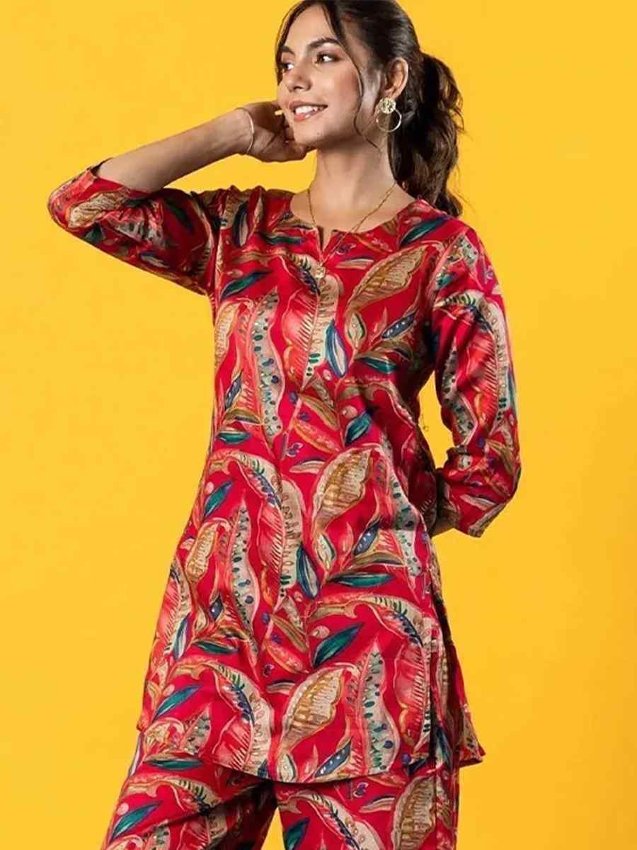 Maroon Rayon Printed Festival Casual Kurti