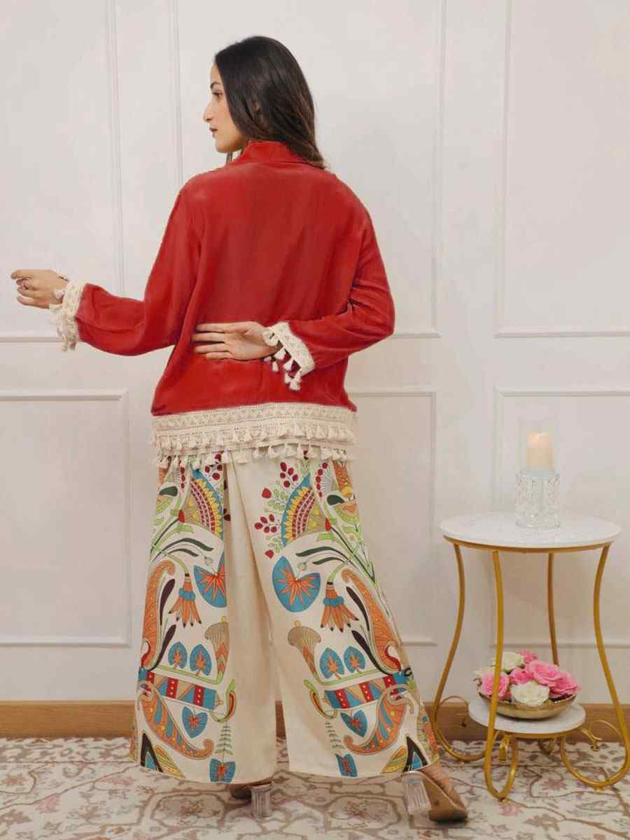 Maroon Rayon Printed Festival Casual Kurti Bottom Women Wear