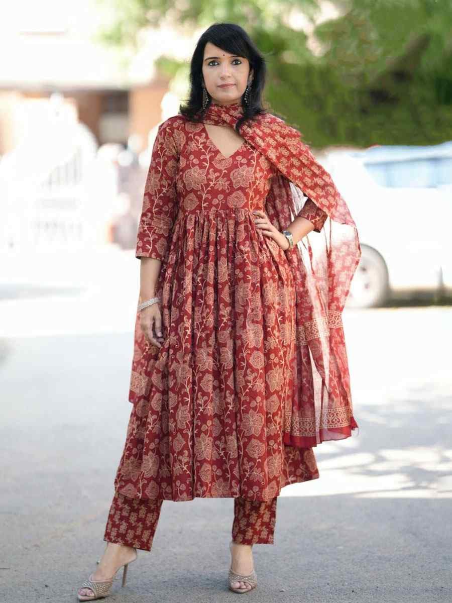 Maroon Rayon Printed Party Wedding Festival Casual Ready Anarkali Pant Salwar Kameez