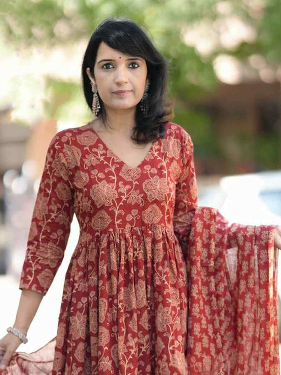 Maroon Rayon Printed Party Wedding Festival Casual Ready Anarkali Pant Salwar Kameez