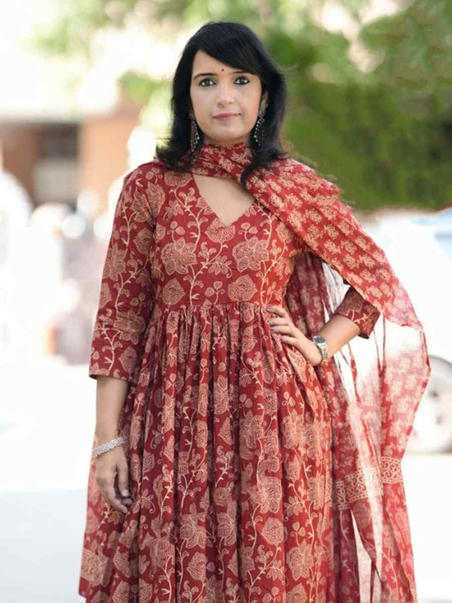 Maroon Rayon Printed Party Wedding Festival Casual Ready Anarkali Pant Salwar Kameez