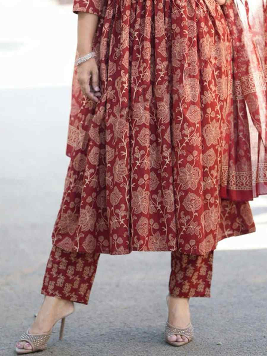 Maroon Rayon Printed Party Wedding Festival Casual Ready Anarkali Pant Salwar Kameez
