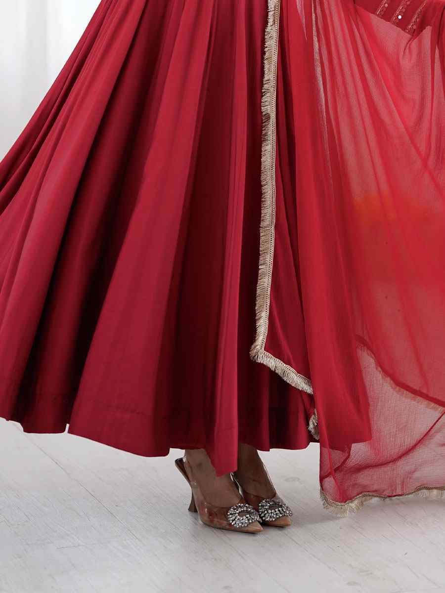 Maroon Roman Silk Embroidery Party Wedding Festival Casual Ready Pant Anarkali Salwar Kameez