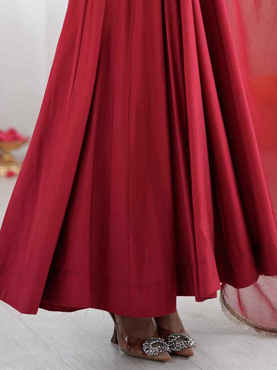 Maroon Roman Silk Embroidery Party Wedding Festival Casual Ready Pant Anarkali Salwar Kameez