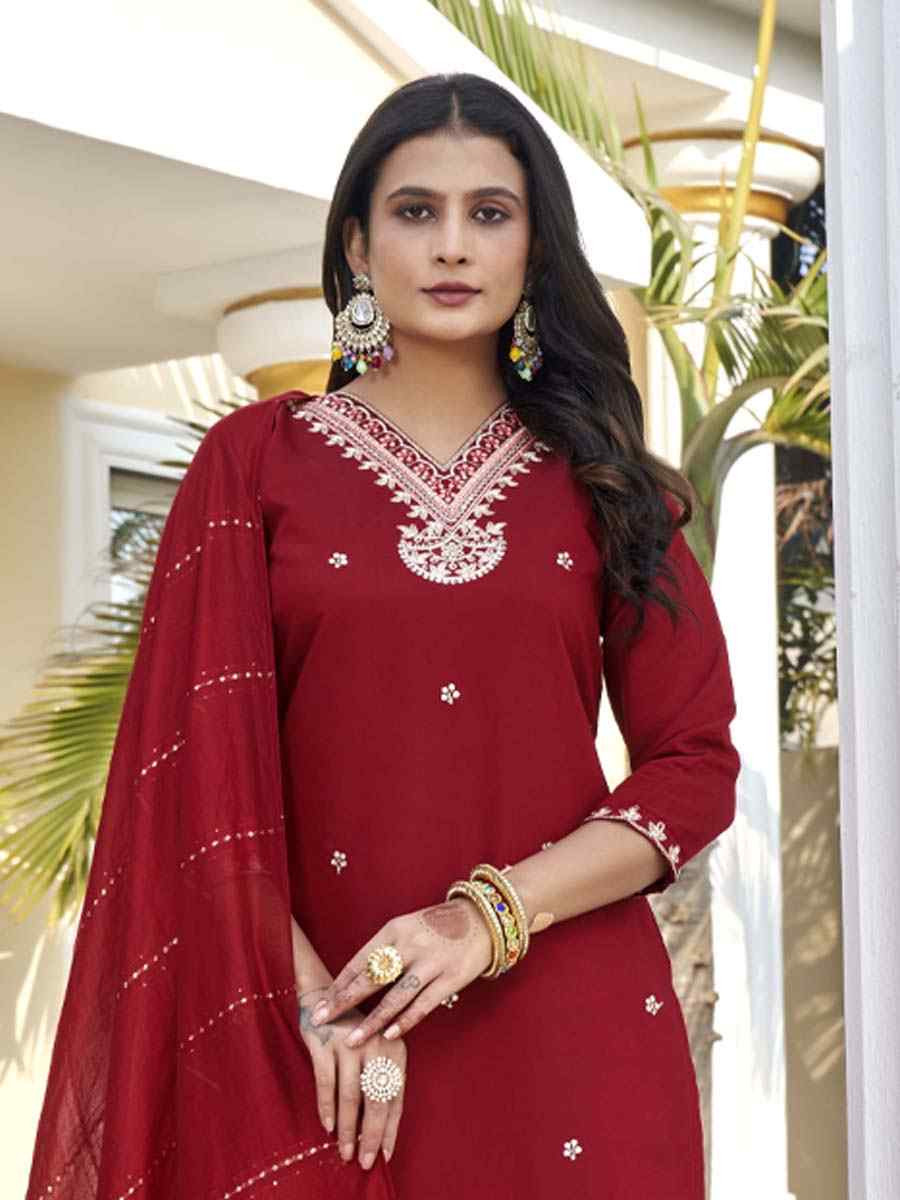 Maroon Roman Silk Embroidery Party Wedding Festival Casual Ready Pant Salwar Kameez