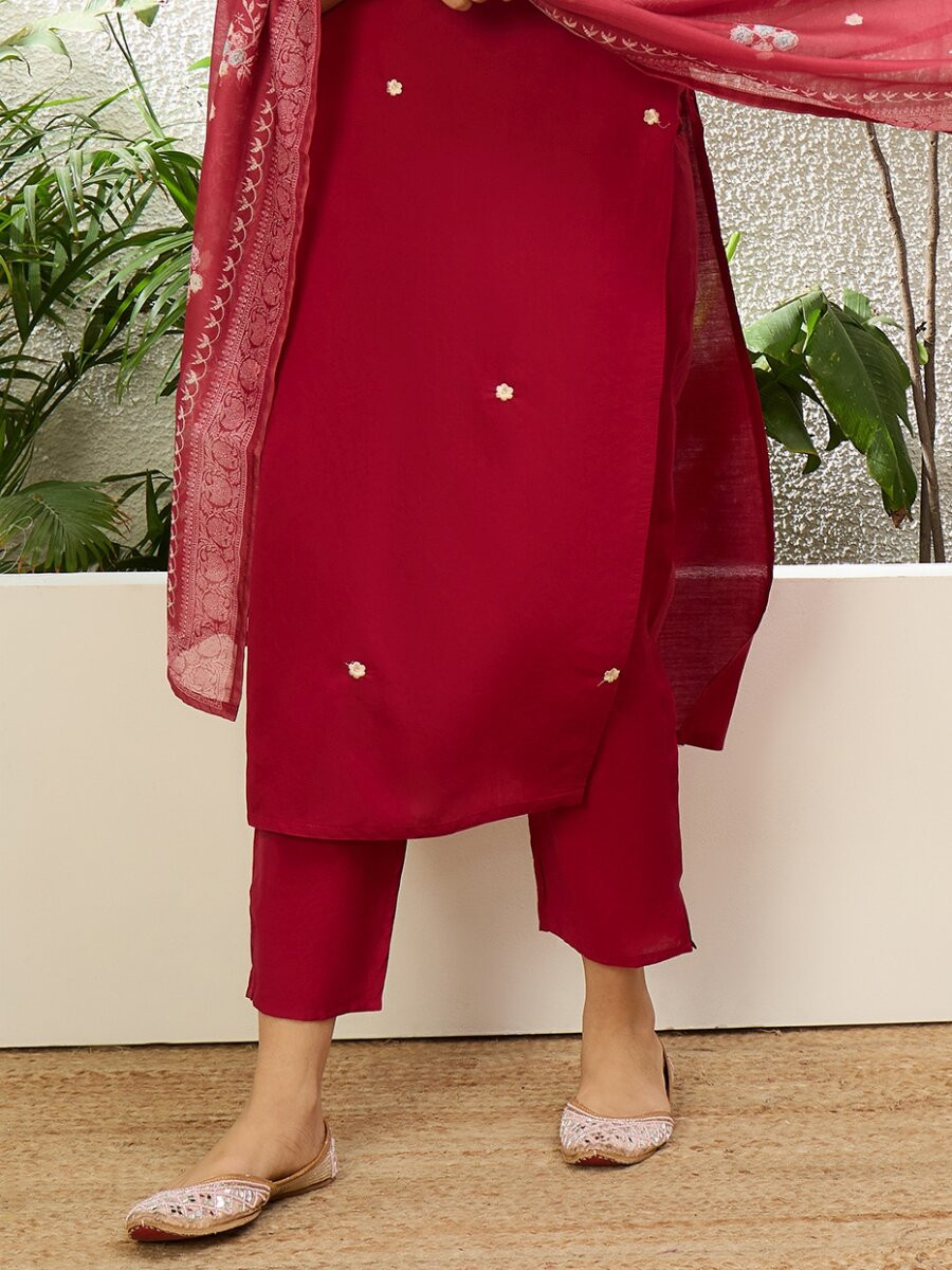 Maroon Roman Silk Embroidery Wedding Party Festival Casual Ready Pant Salwar Kameez