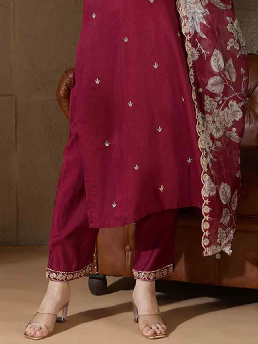 Maroon Silk Blend Embroidery Party Wedding Festival Casual Ready Pant Salwar Kameez