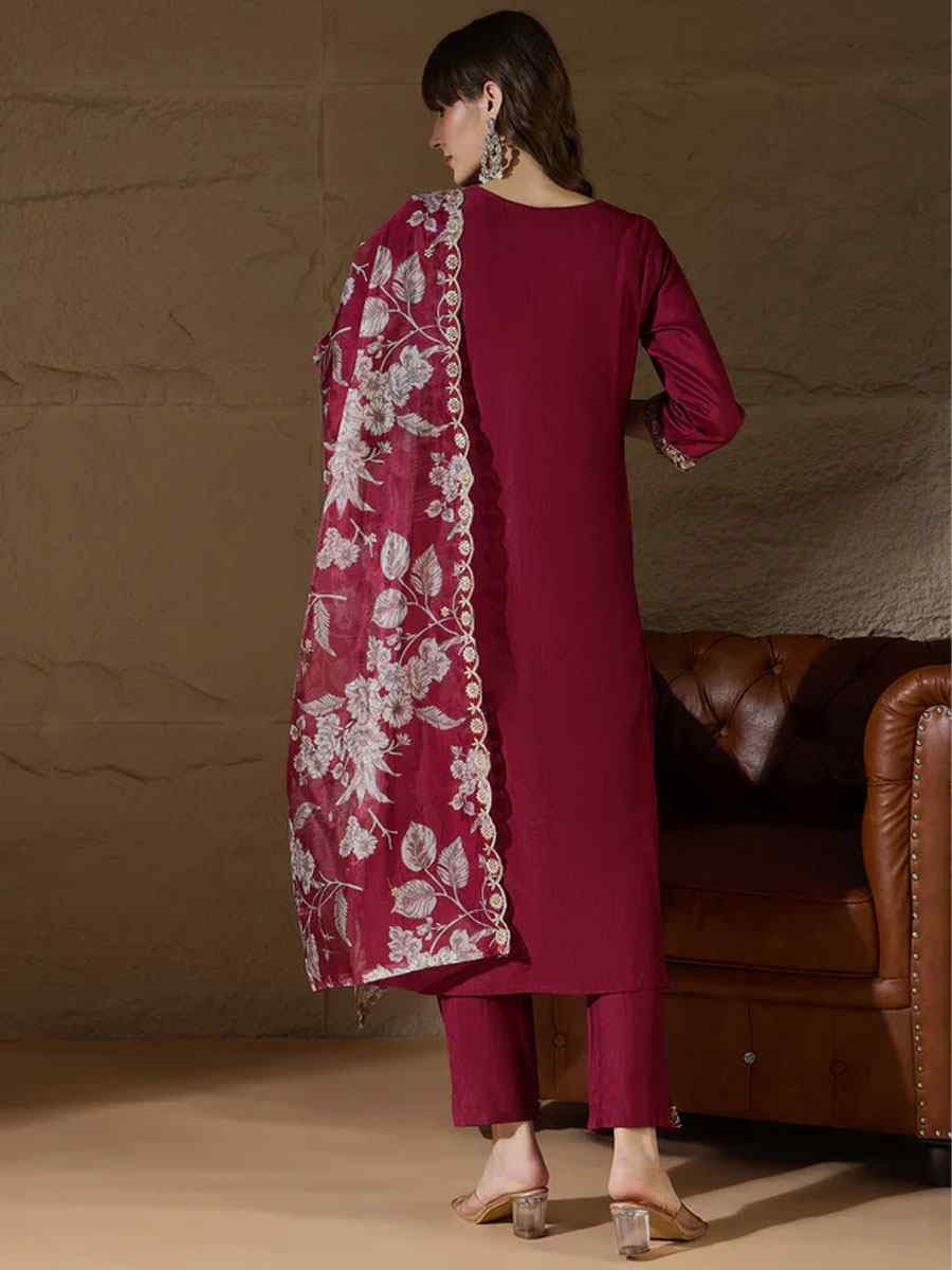 Maroon Silk Blend Embroidery Party Wedding Festival Casual Ready Pant Salwar Kameez