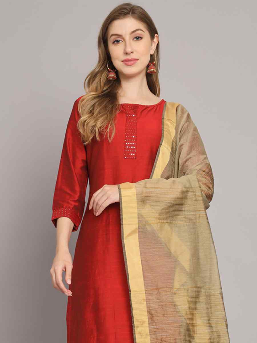 Maroon Silk Blend Plain Party Wedding Festival Casual Ready Pant Salwar Kameez