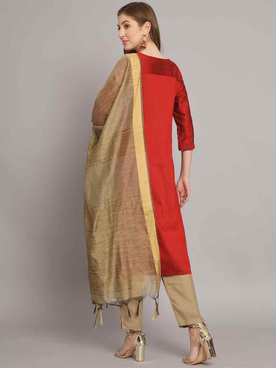 Maroon Silk Blend Plain Party Wedding Festival Casual Ready Pant Salwar Kameez