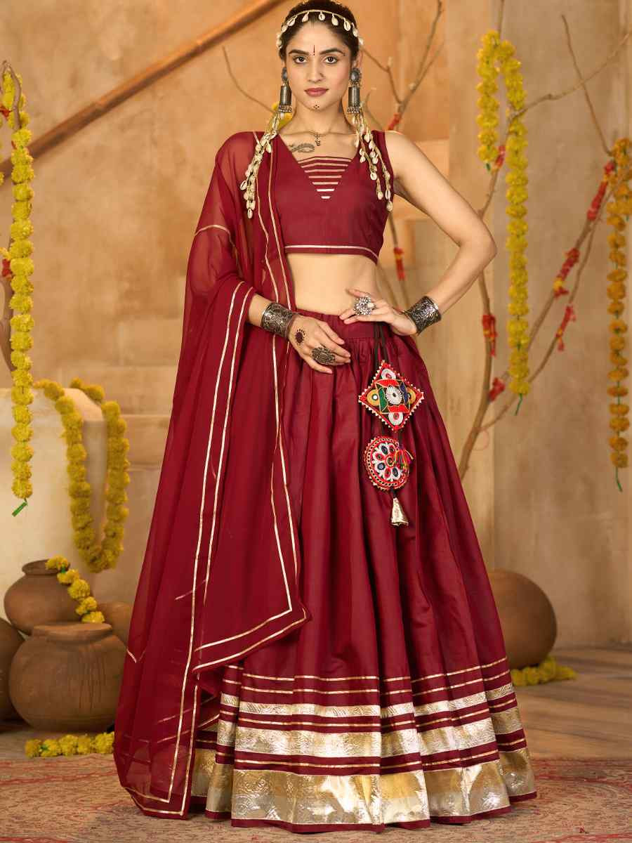 Maroon Silk Crepe Embroidered Festival Traditional Lehenga Choli