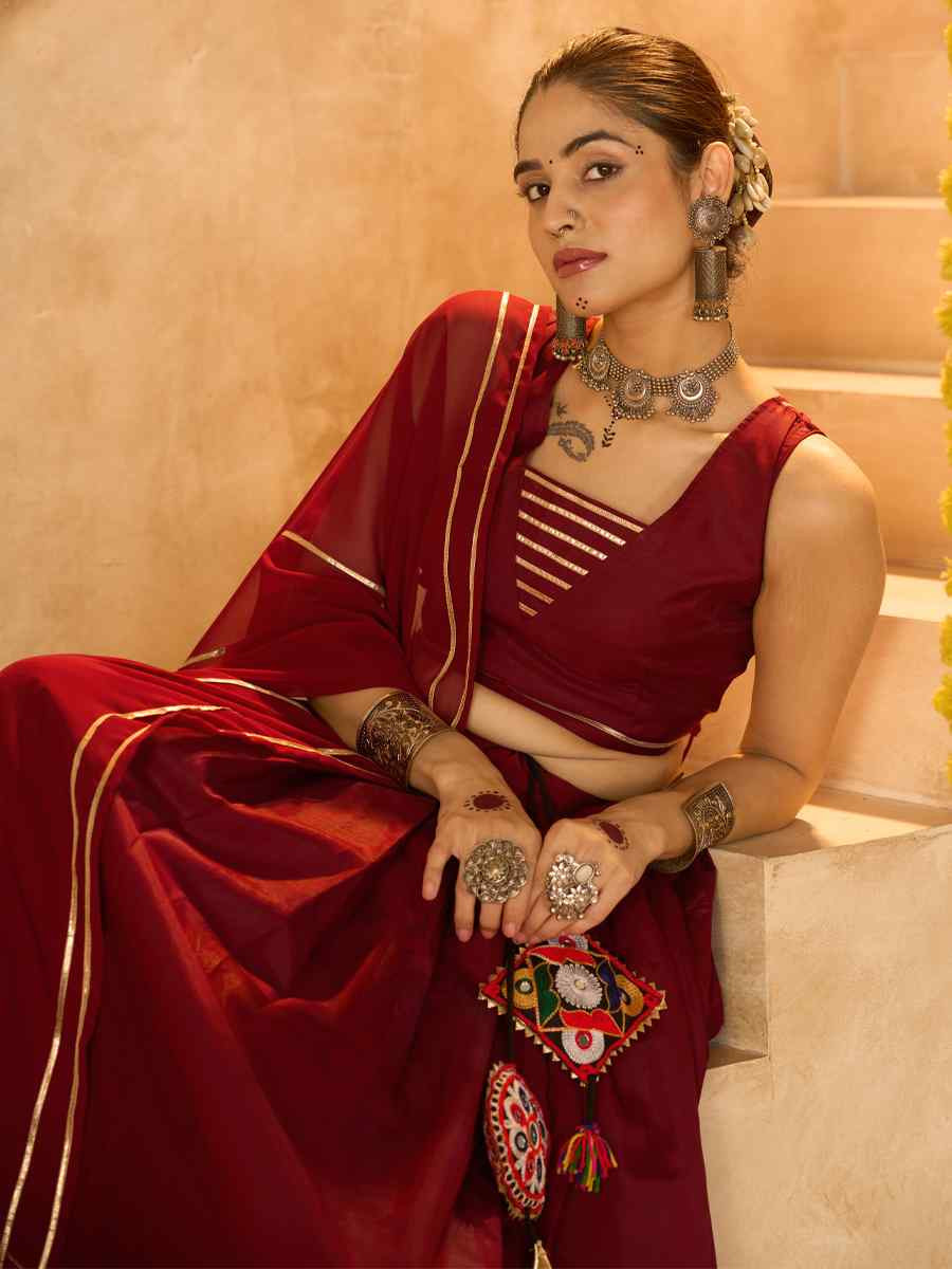 Maroon Silk Crepe Embroidered Festival Traditional Lehenga Choli