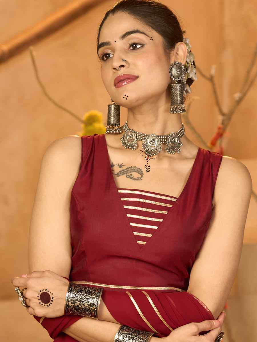 Maroon Silk Crepe Embroidered Festival Traditional Lehenga Choli