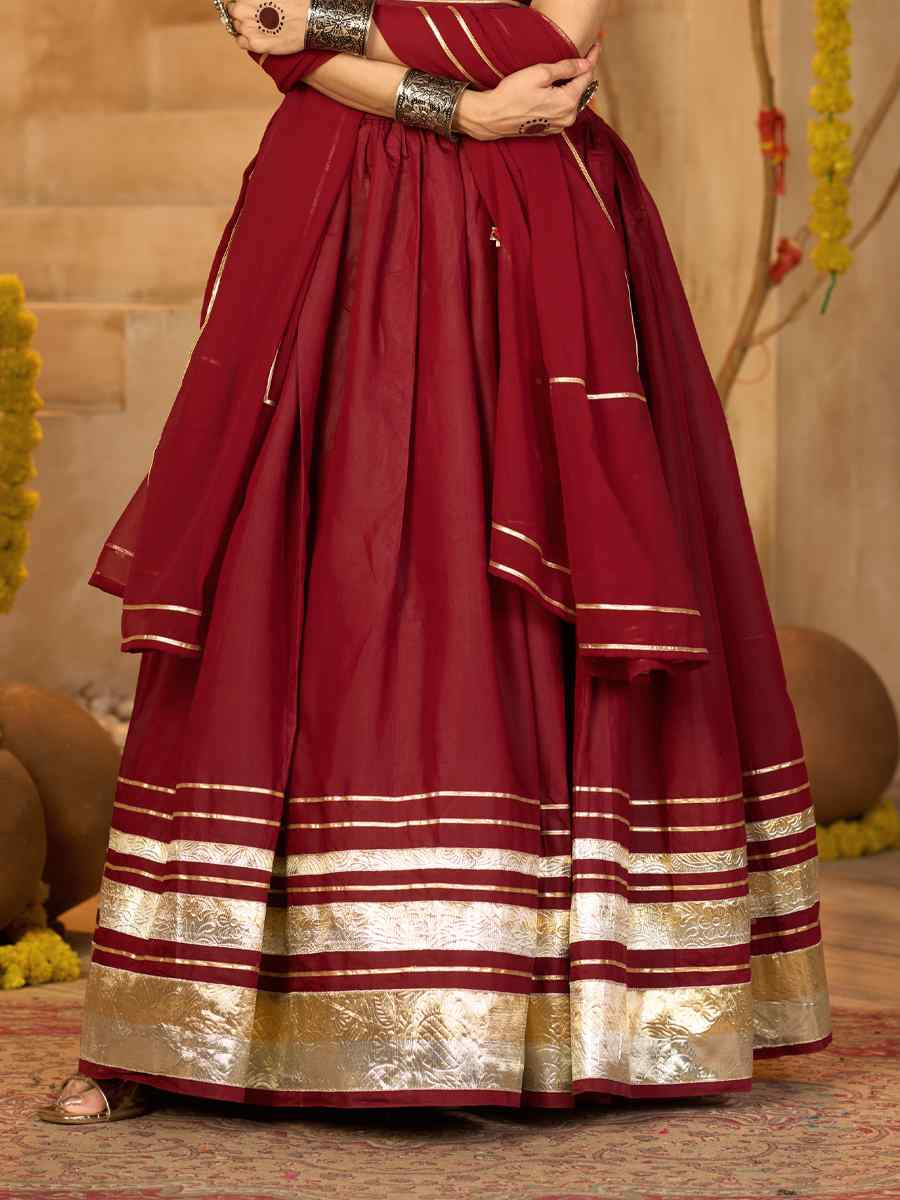 Maroon Silk Crepe Embroidered Festival Traditional Lehenga Choli