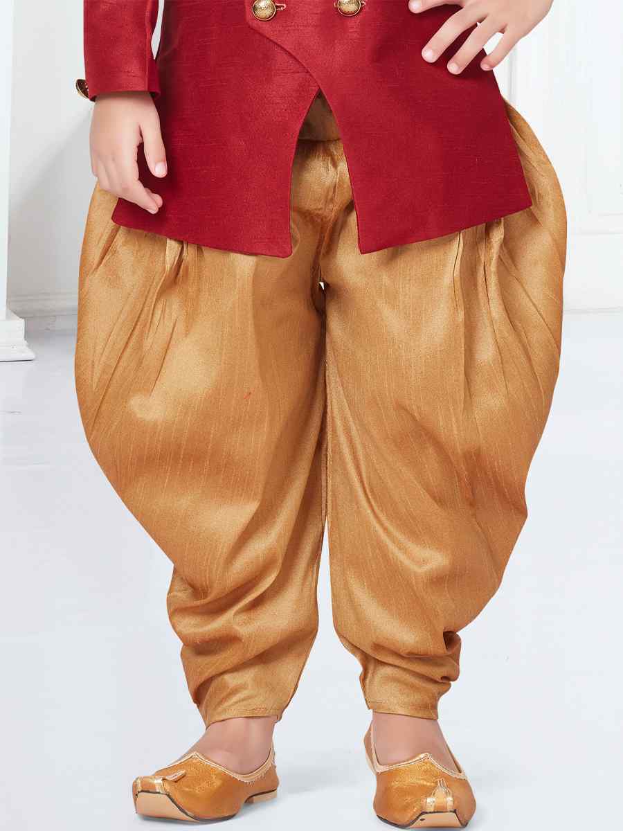 Maroon Silk Dupion Floral Party Festival Kurta Dhoti Boys Wear