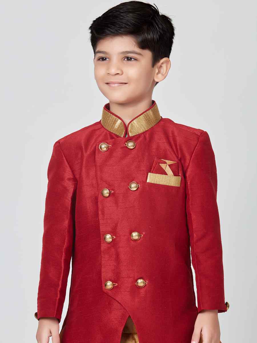 Maroon Silk Dupion Floral Party Festival Kurta Dhoti Boys Wear