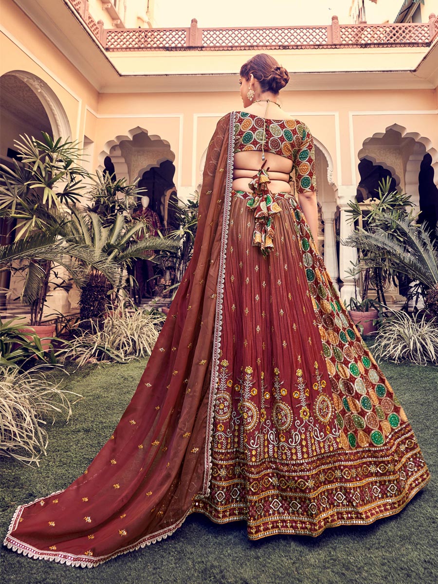 Maroon Silk Embroidered Bridesmaid Wedding Heavy Border Lehenga Choli