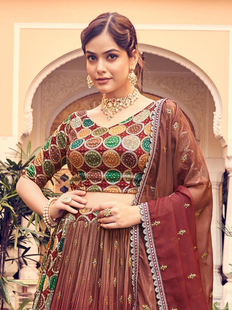 Maroon Silk Embroidered Bridesmaid Wedding Heavy Border Lehenga Choli