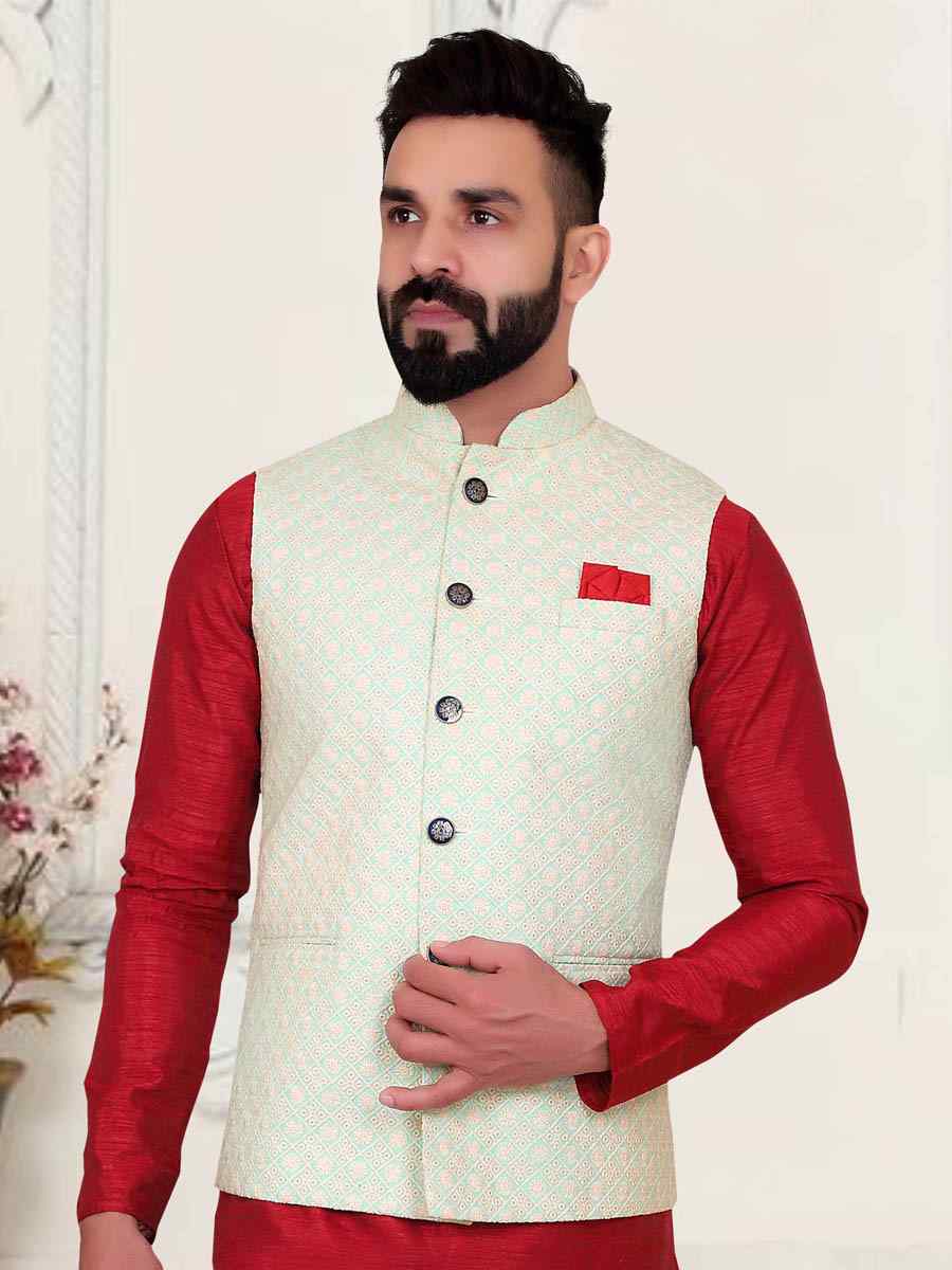 Maroon Silk Embroidered Festival Kurta