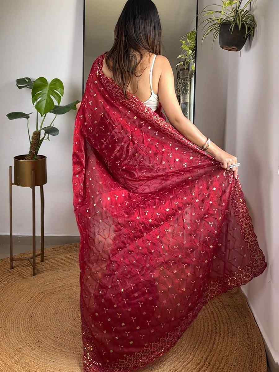 Maroon Silk Embroidered Festival Wedding Fancy Heavy Border Saree
