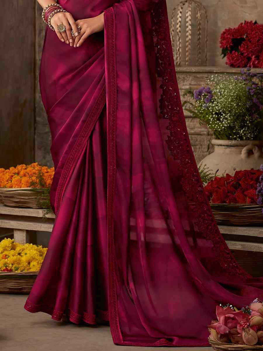 Maroon Silk Embroidered Party Festival Classic Style Saree