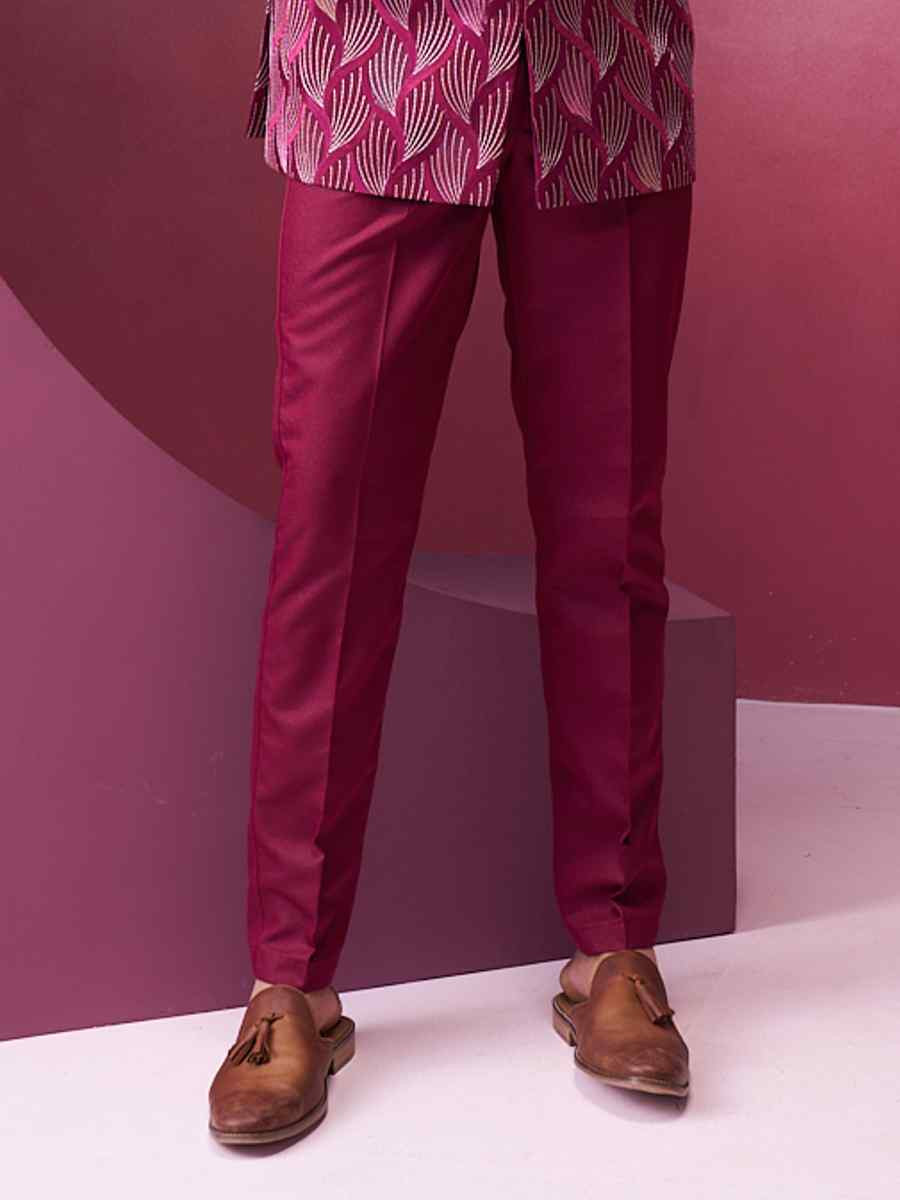 Maroon Silk Embroidered Party Wedding Kurta