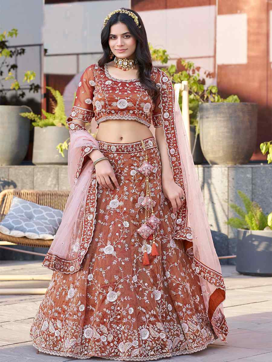 Maroon Silk Embroidered Reception Wedding Lehenga Choli