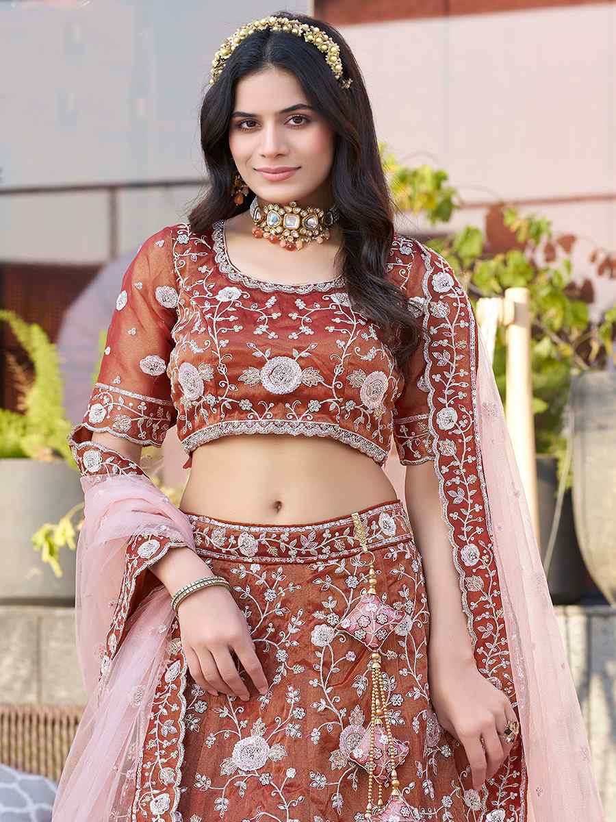 Maroon Silk Embroidered Reception Wedding Lehenga Choli
