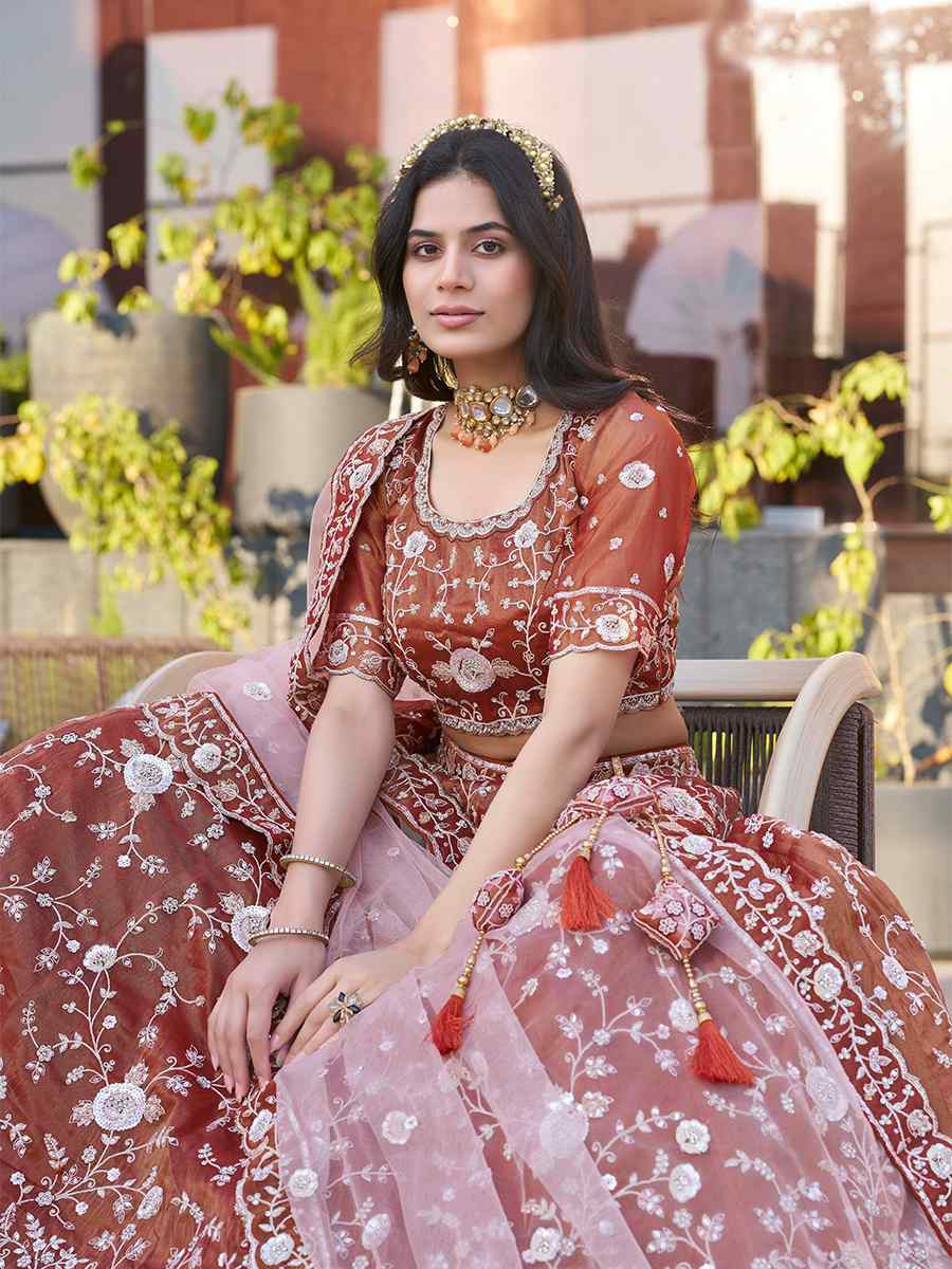 Maroon Silk Embroidered Reception Wedding Lehenga Choli