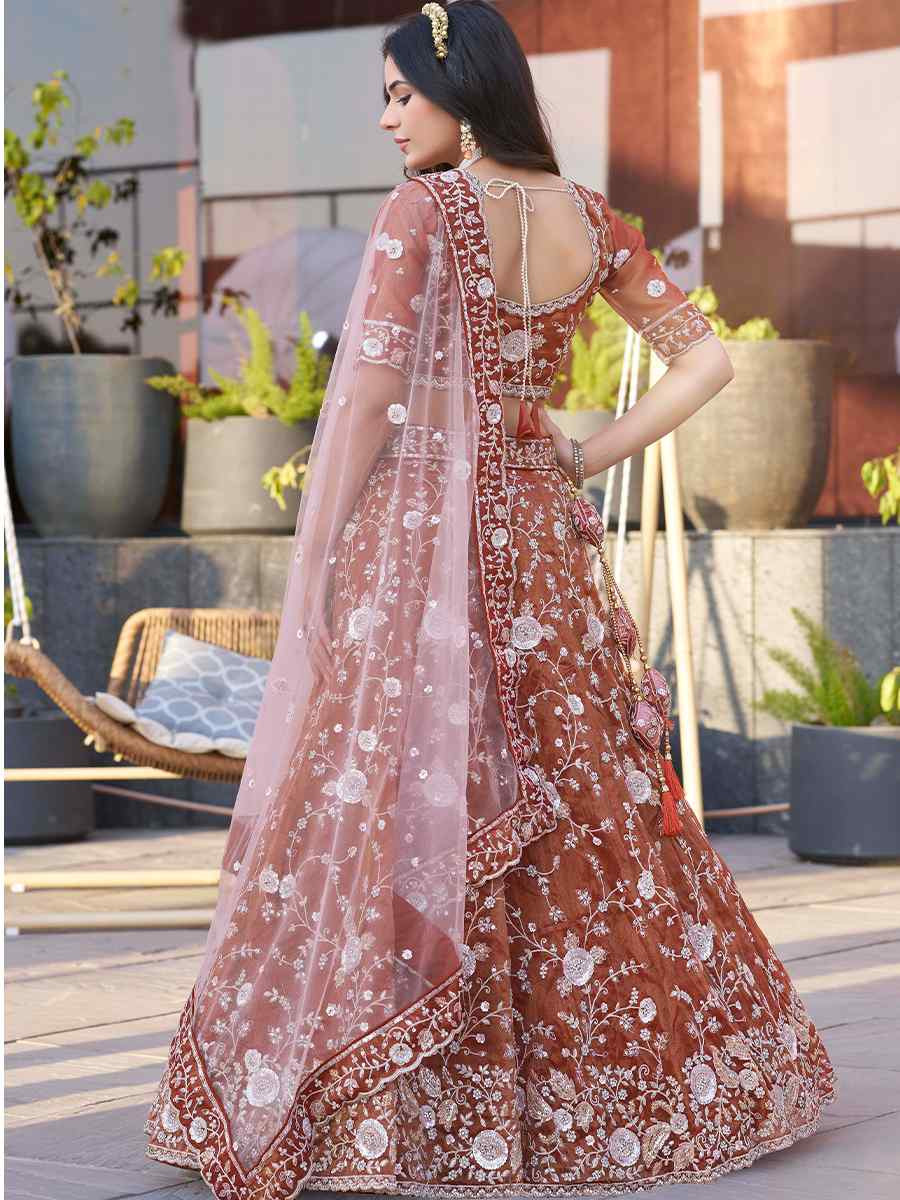 Maroon Silk Embroidered Reception Wedding Lehenga Choli