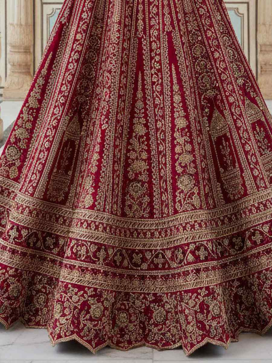 Maroon Silk Embroidery Bridal Wedding Reception Festival Heavy Border Lehenga Choli