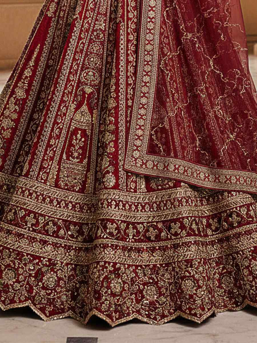 Maroon Silk Embroidery Bridal Wedding Reception Festival Heavy Border Lehenga Choli