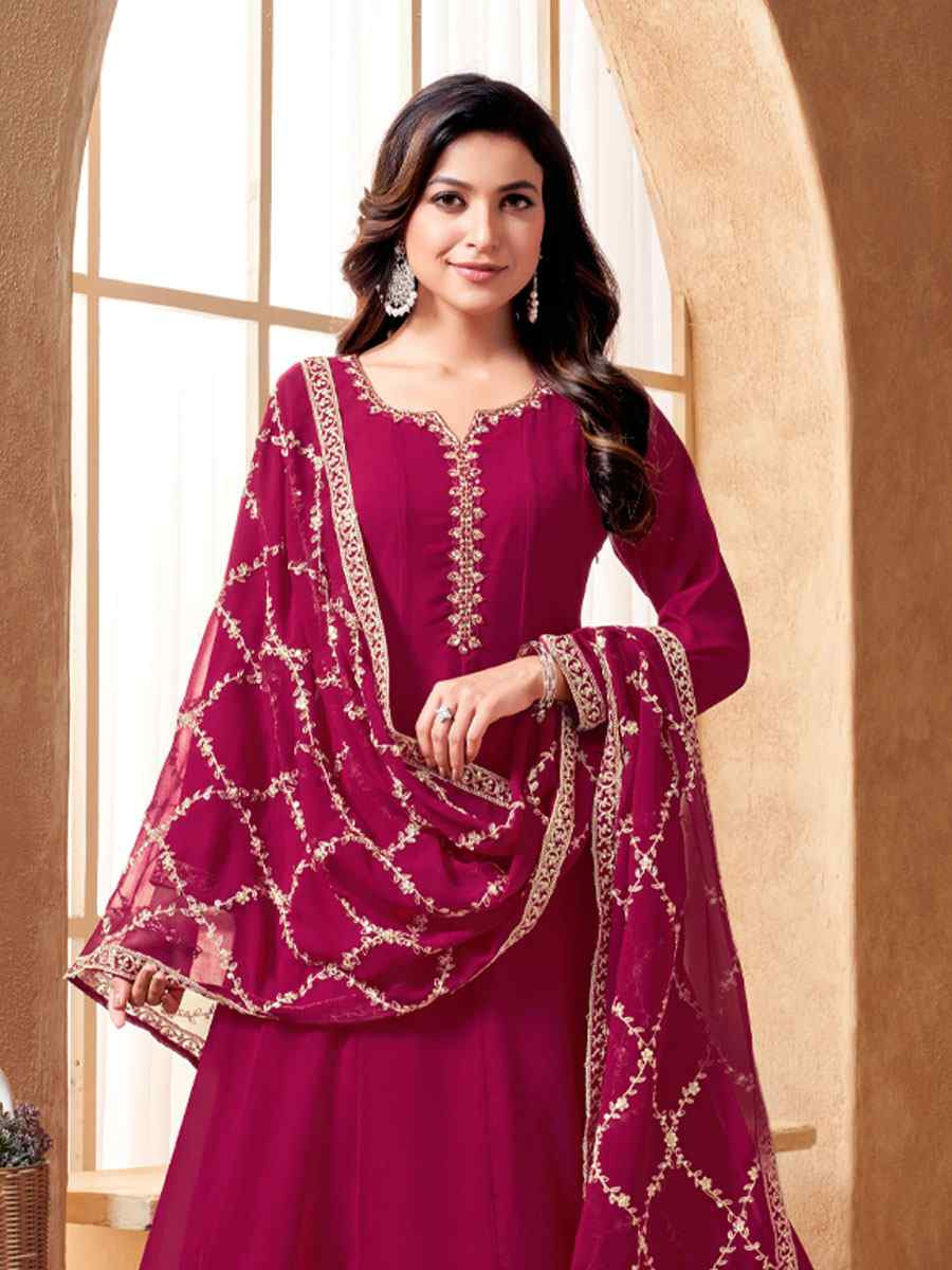 Maroon Silk Embroidery Party Wedding Festival Casual Ready Anarkali Salwar Kameez