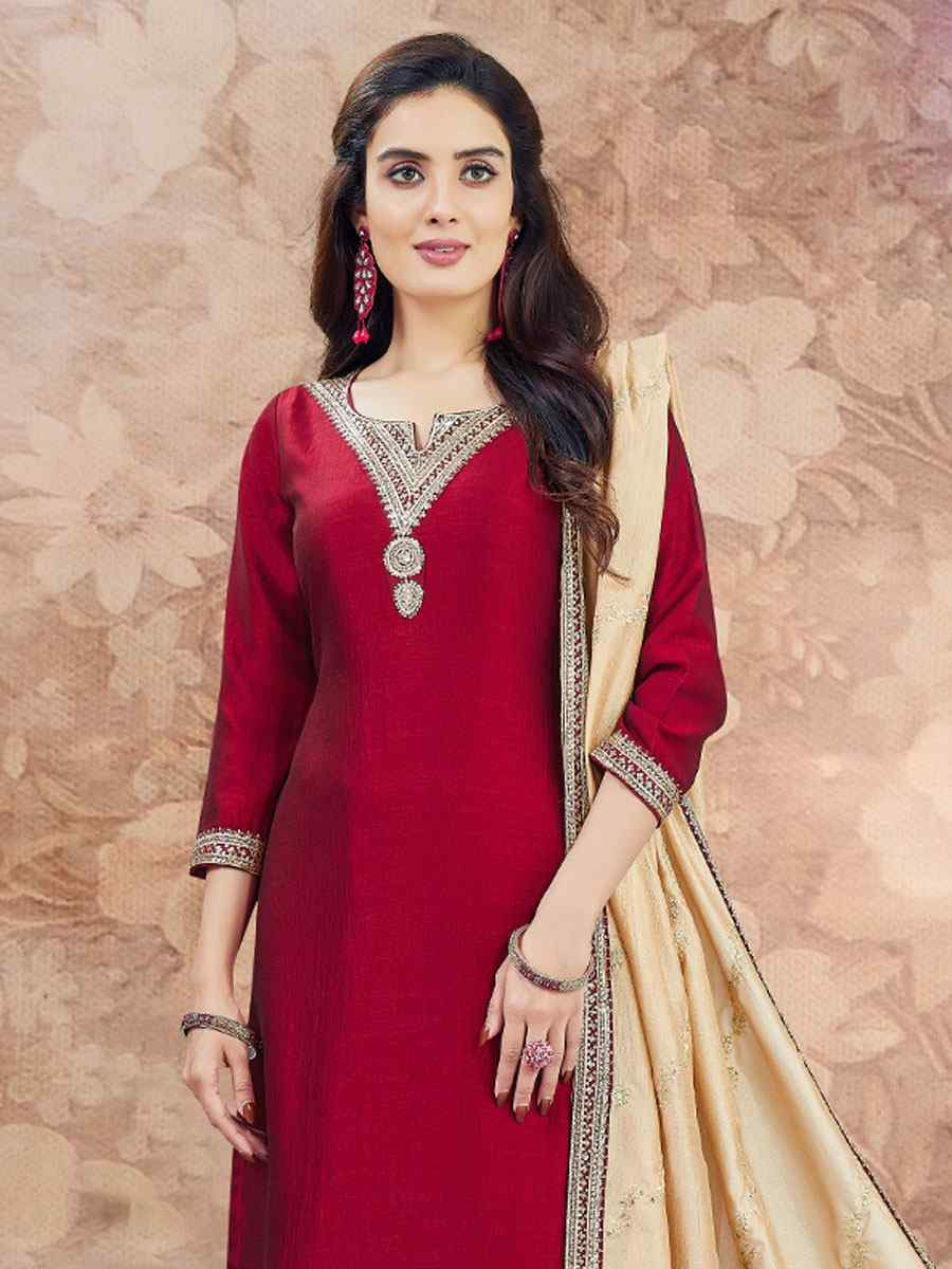 Maroon Silk Embroidery Party Wedding Festival Casual Ready Pant Salwar Kameez
