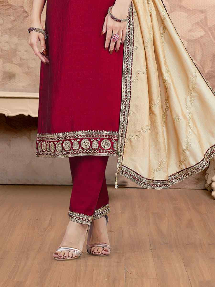 Maroon Silk Embroidery Party Wedding Festival Casual Ready Pant Salwar Kameez