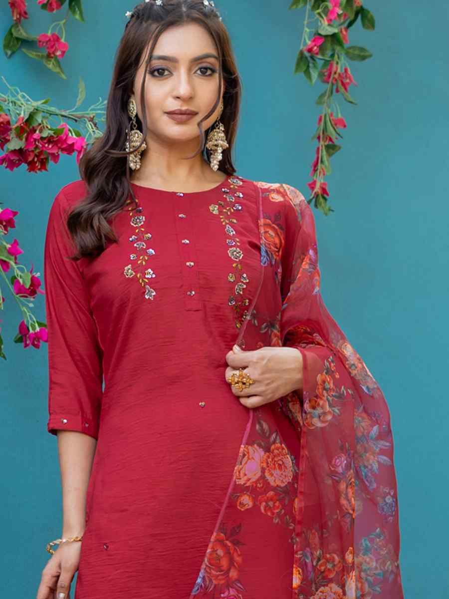 Maroon Silk Embroidery Party Wedding Festival Casual Ready Pant Salwar Kameez