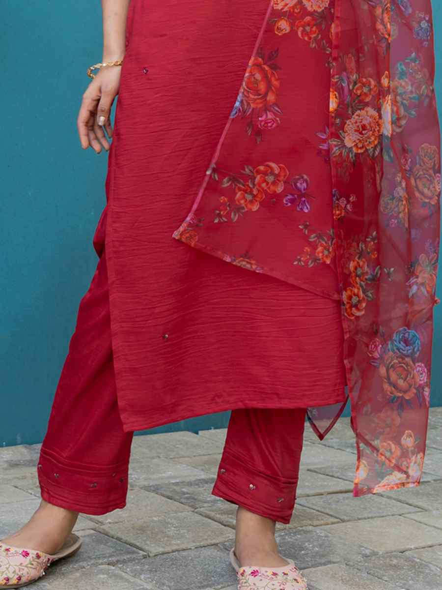 Maroon Silk Embroidery Party Wedding Festival Casual Ready Pant Salwar Kameez