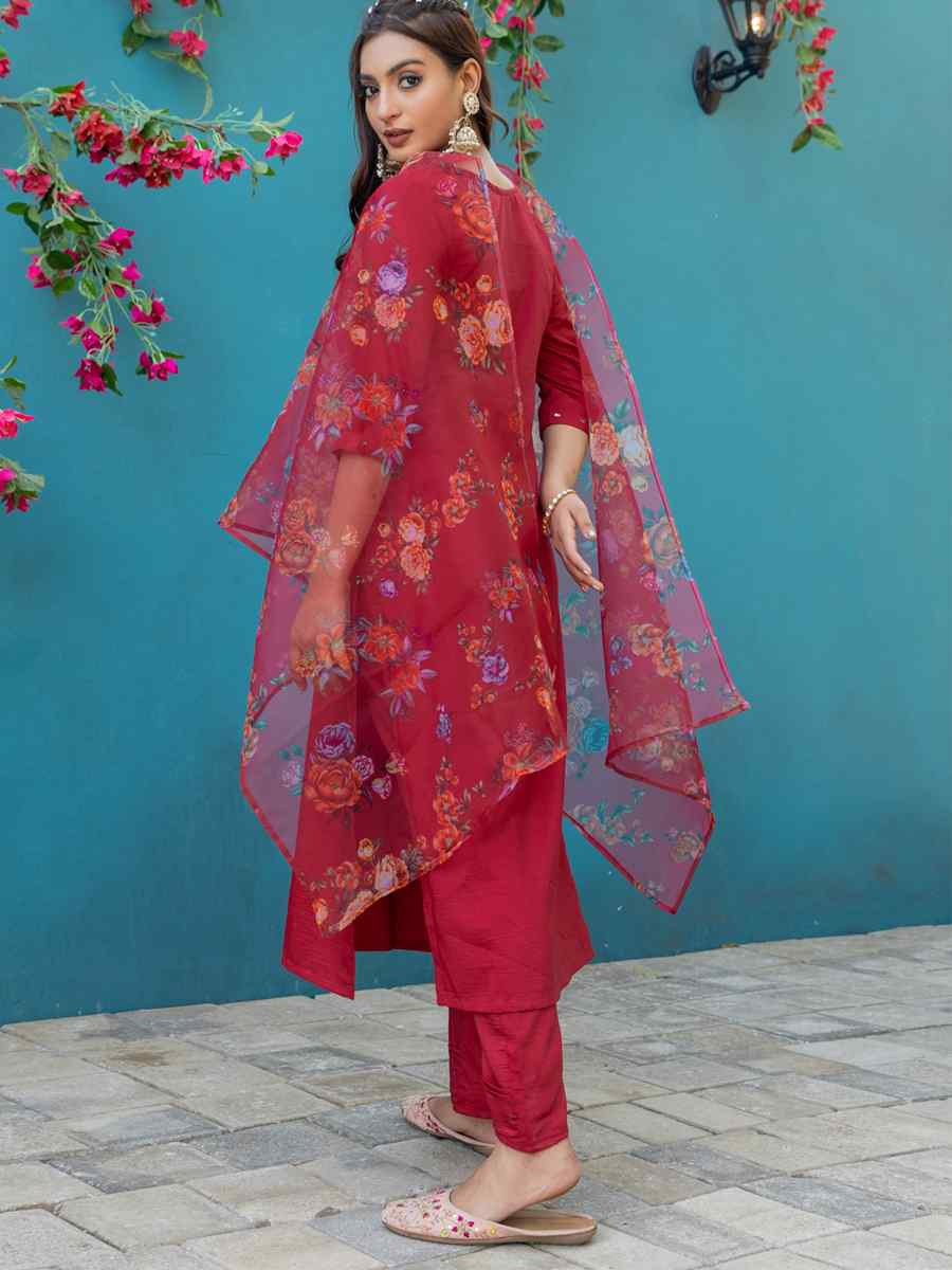 Maroon Silk Embroidery Party Wedding Festival Casual Ready Pant Salwar Kameez